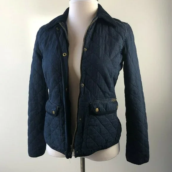 Lauren Ralph Lauren Quilted Denim Barn Jacket Corduroy Trim Collar Medium HW9832 - Picture 3 of 12